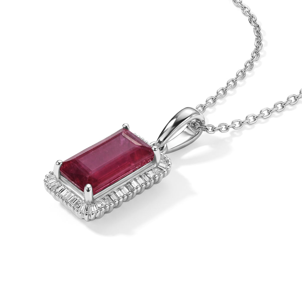 D'Joy - African Ruby & Natural White Diamond Halo Pendant with Chain (Size 20) in Platinum Overlay Sterling Silver 4.50 Ct._4482543_3