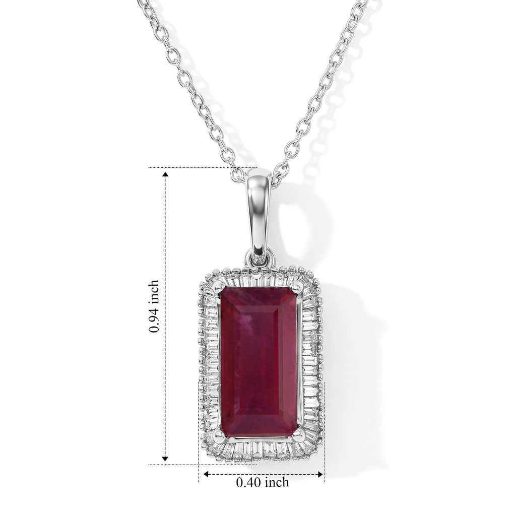D'Joy - African Ruby & Natural White Diamond Halo Pendant with Chain (Size 20) in Platinum Overlay Sterling Silver 4.50 Ct._4482543_4