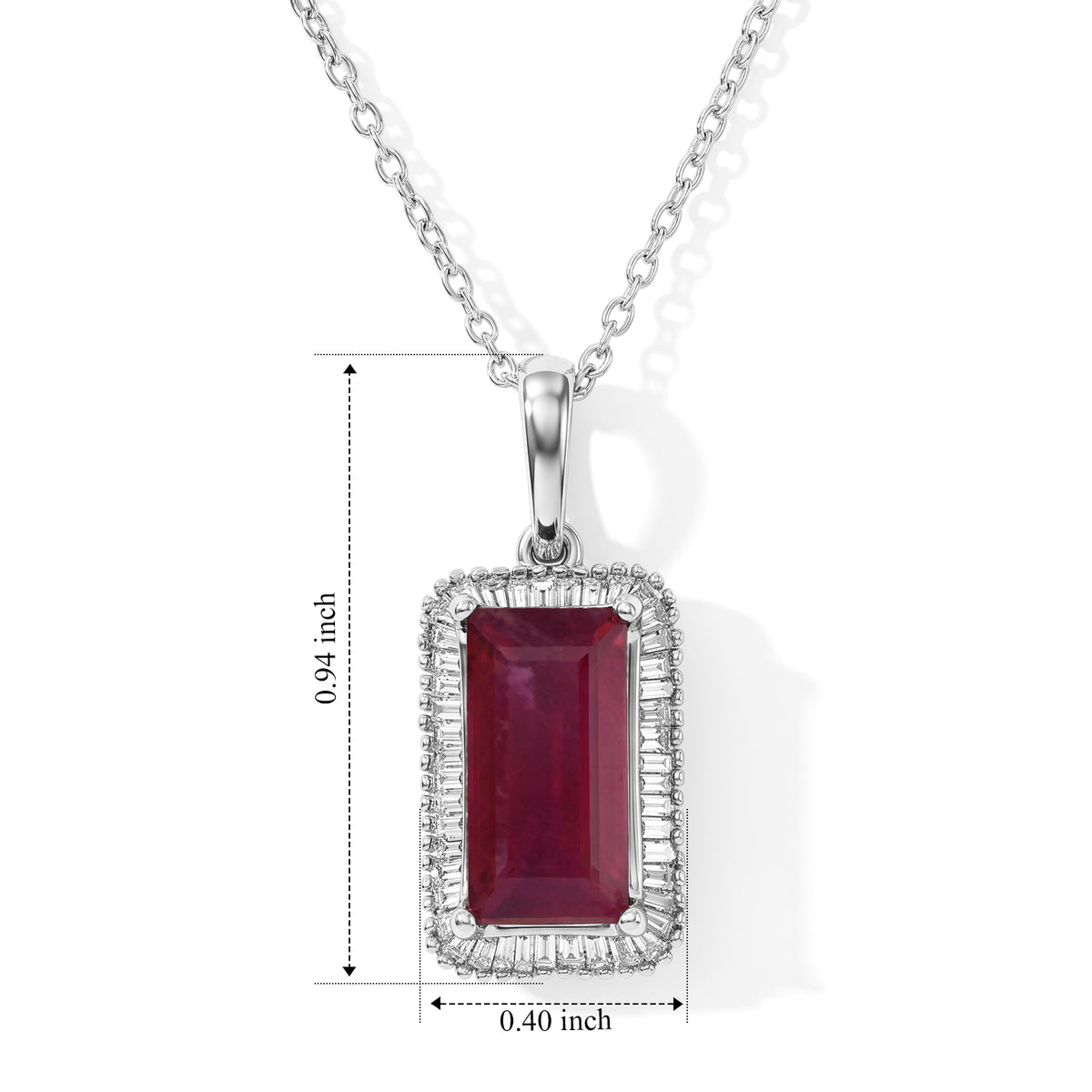 D'Joy - African Ruby &amp; Natural White Diamond Halo Pendant with Chain (Size 20) in Platinum Overlay Sterling Silver 4.50 Ct. 4482543 4