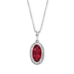 D'Joy - African Ruby & Natural White Diamond Oval Cut Halo Pendant with Chain (Size 20) in Platinum Overlay Sterling Silver 3.55 Ct._4482547