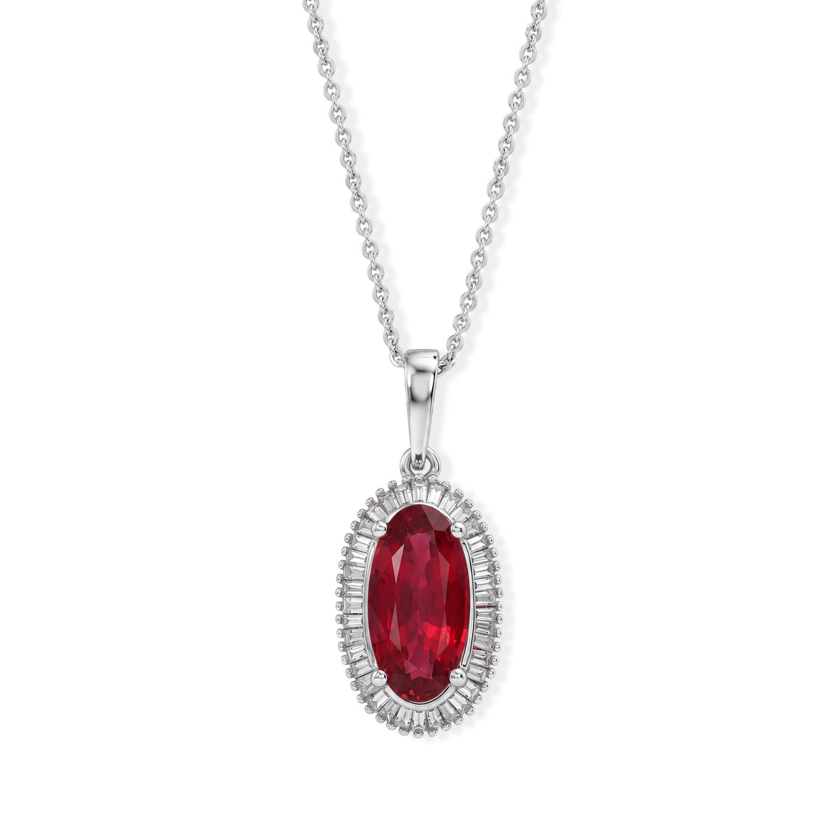 D'Joy - African Ruby &amp; Natural White Diamond Oval Cut Halo Pendant with Chain (Size 20) in Platinum Overlay Sterling Silver 3.55 Ct. 4482547 0