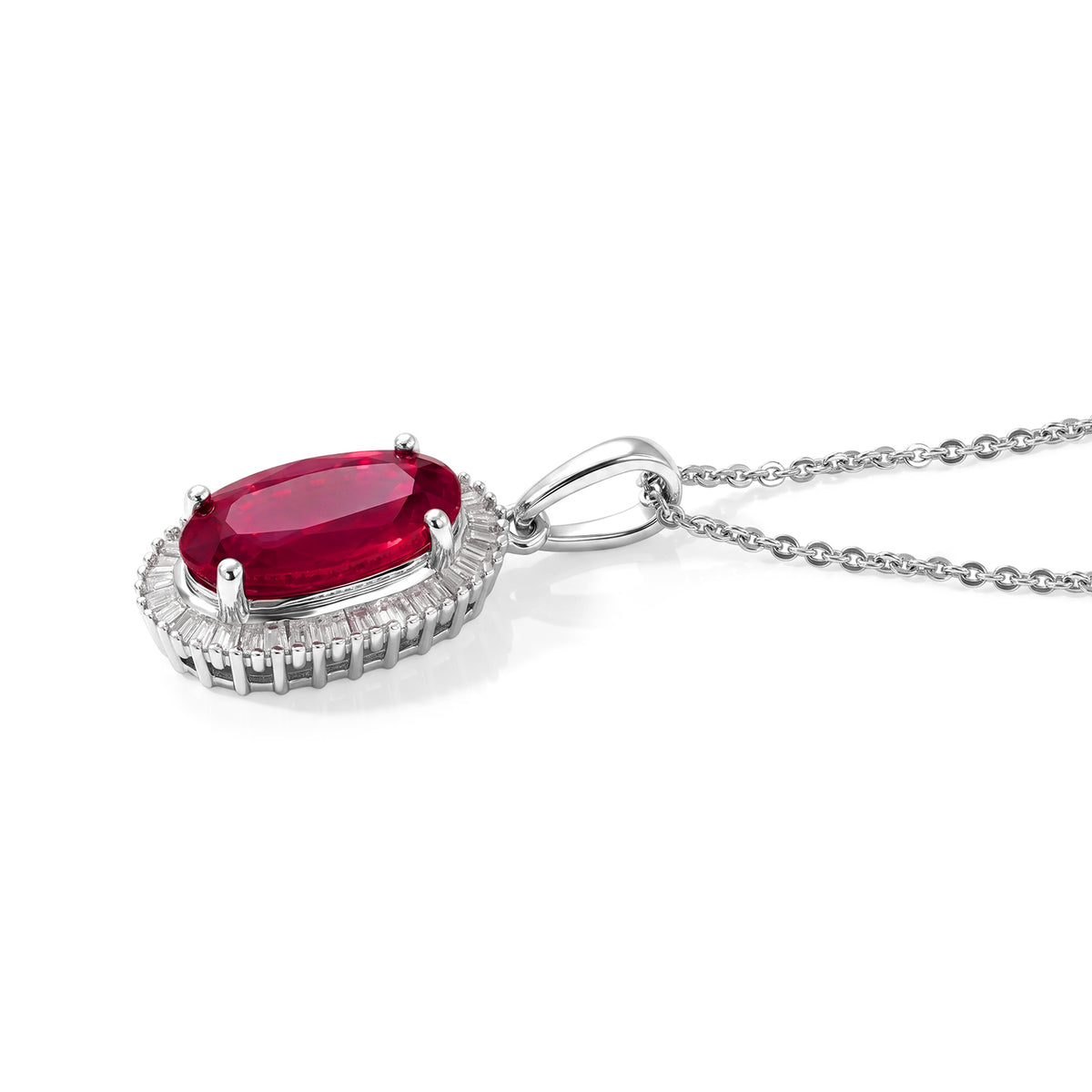 D'Joy - African Ruby &amp; Natural White Diamond Oval Cut Halo Pendant with Chain (Size 20) in Platinum Overlay Sterling Silver 3.55 Ct. 4482547 3