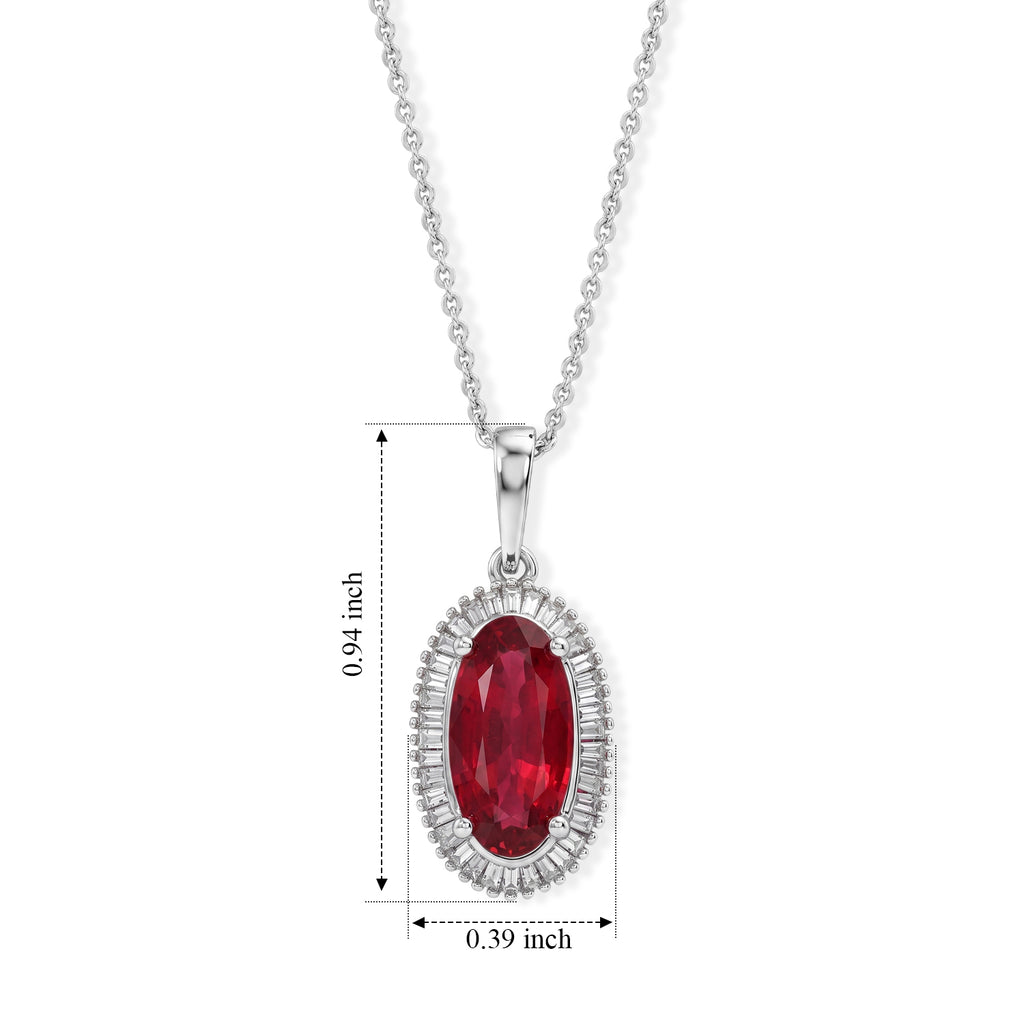 D'Joy - African Ruby & Natural White Diamond Oval Cut Halo Pendant with Chain (Size 20) in Platinum Overlay Sterling Silver 3.55 Ct._4482547_4