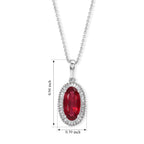D'Joy - African Ruby & Natural White Diamond Oval Cut Halo Pendant with Chain (Size 20) in Platinum Overlay Sterling Silver 3.55 Ct._4482547_4