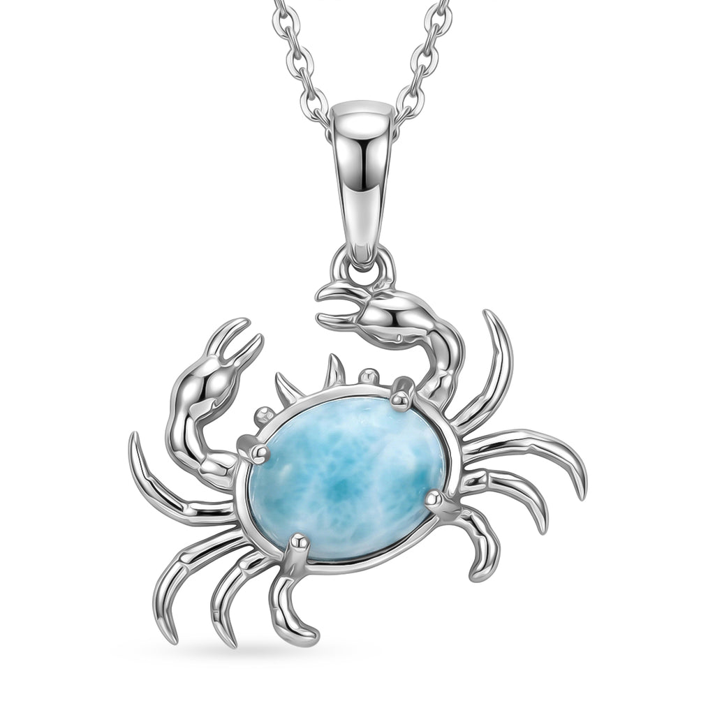 D'Joy - Natural Larimar Crab Pendant with Chain (Size 20) in Platinum Overlay Sterling Silver 1.60 Ct._4482549