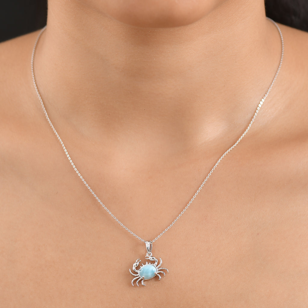 D'Joy - Natural Larimar Crab Pendant with Chain (Size 20) in Platinum Overlay Sterling Silver 1.60 Ct._4482549_1