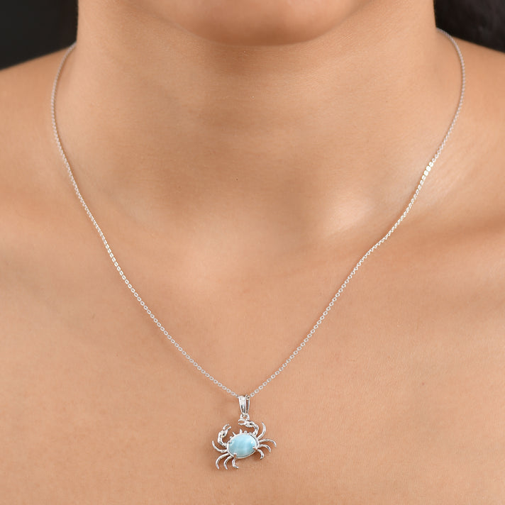 D'Joy - Natural Larimar Crab Pendant with Chain (Size 20) in Platinum Overlay Sterling Silver 1.60 Ct. V32620708 2