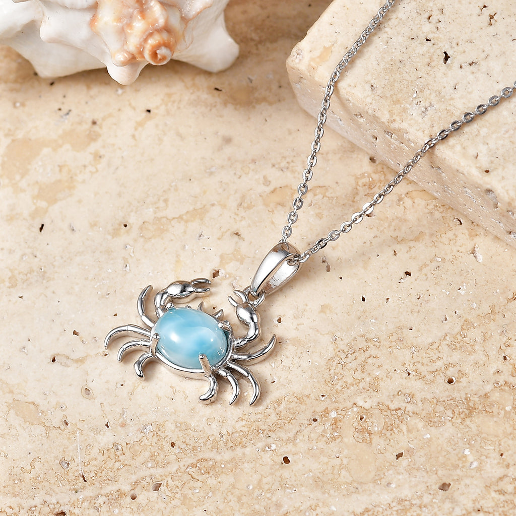 D'Joy - Natural Larimar Crab Pendant with Chain (Size 20) in Platinum Overlay Sterling Silver 1.60 Ct._4482549_2