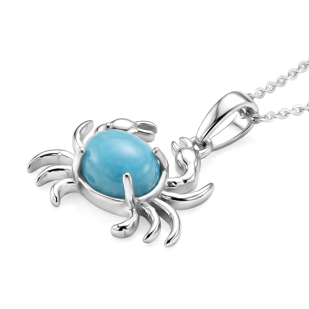 D'Joy - Natural Larimar Crab Pendant with Chain (Size 20) in Platinum Overlay Sterling Silver 1.60 Ct._4482549_3