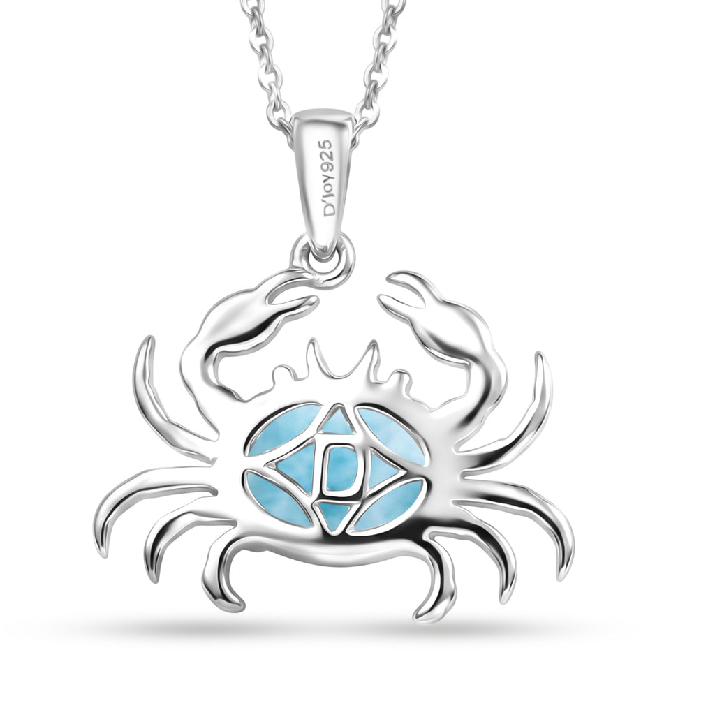 D'Joy - Natural Larimar Crab Pendant with Chain (Size 20) in Platinum Overlay Sterling Silver 1.60 Ct._4482549_4
