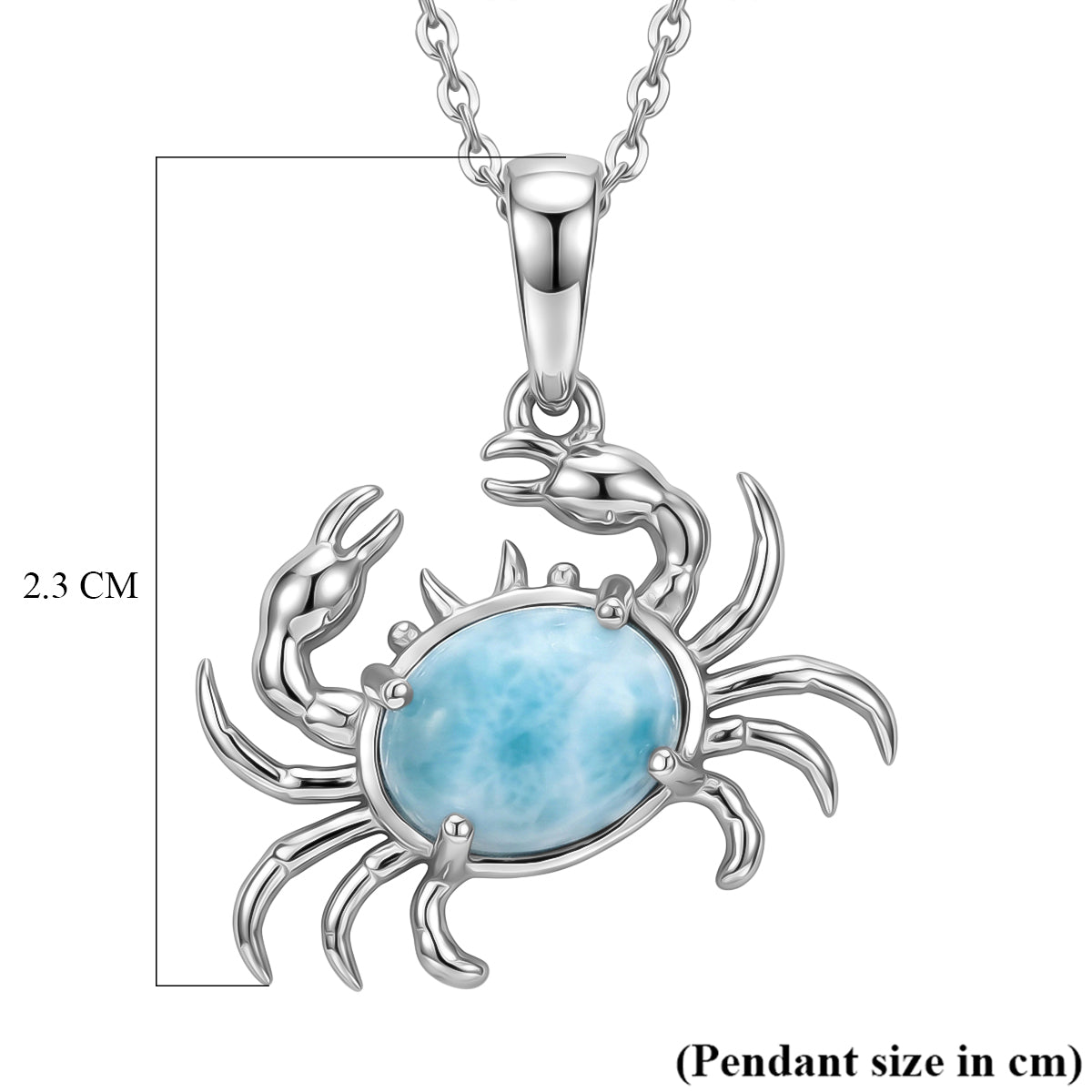 D'Joy - Natural Larimar Crab Pendant with Chain (Size 20) in Platinum Overlay Sterling Silver 1.60 Ct. V32514445 6