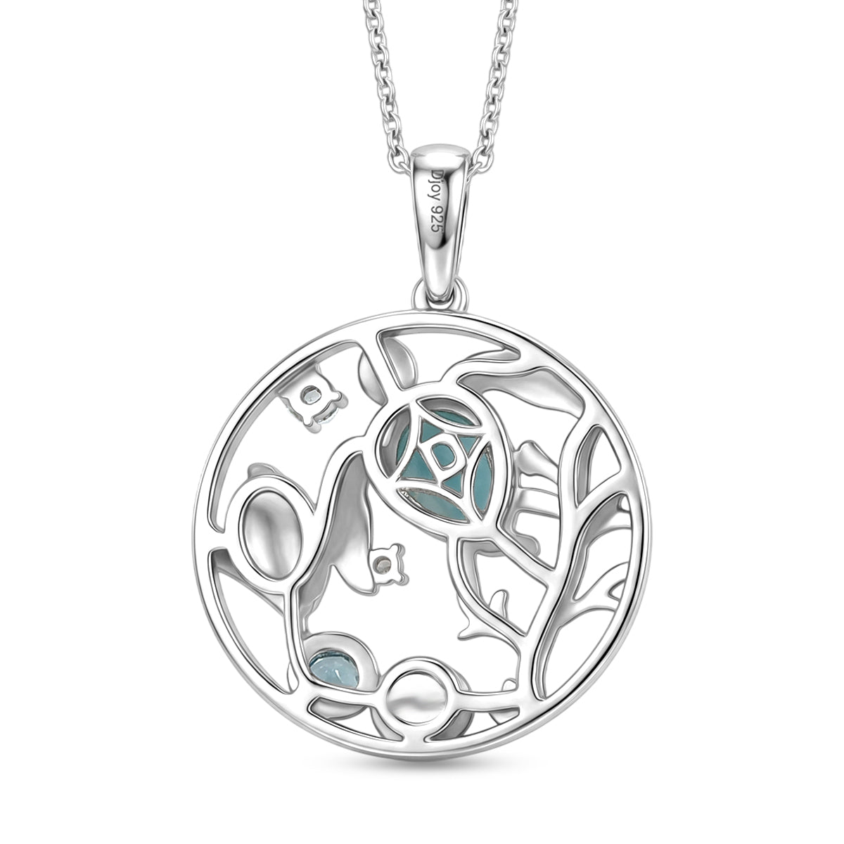 D'Joy - Natural Larimar, Skyblue Topaz &amp; White Zircon Botanical Pendant with Chain (Size 20) in Platinum Overlay Sterling Silver 1.10 Ct. V32529450 5