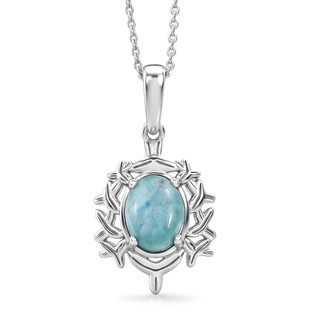 D'Joy - Natural Larimar Solitaire Pendant with Chain (Size 20) in Platinum Overlay Sterling Silver 1.50 Ct._4482551