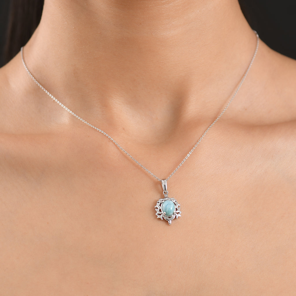 D'Joy - Natural Larimar Solitaire Pendant with Chain (Size 20) in Platinum Overlay Sterling Silver 1.50 Ct._4482551_1