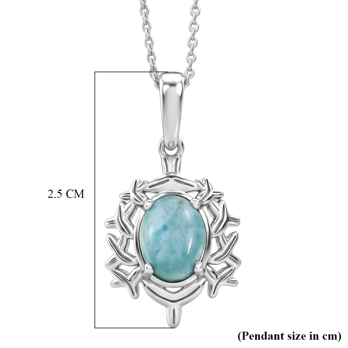 D'Joy - Natural Larimar Solitaire Pendant with Chain (Size 20) in Platinum Overlay Sterling Silver 1.50 Ct. V32518683 6