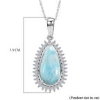 D'Joy - Natural Larimar & Moissanite Halo Pendant with Chain (Size 20) in Rhodium Overlay Sterling Silver 11.40 Ct._4482552_6