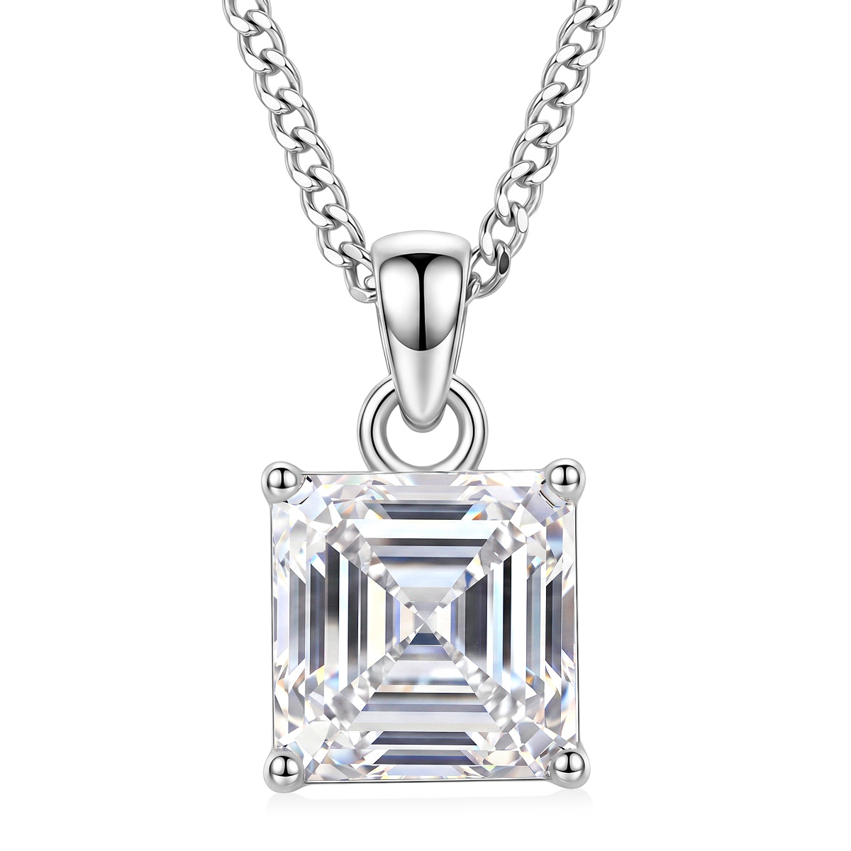 GRA Certified Moissanite Solitaire Pendant with Chain (Size 18) in Rhodium Overlay Sterling Silver 2.00 Ct. V32664186 0