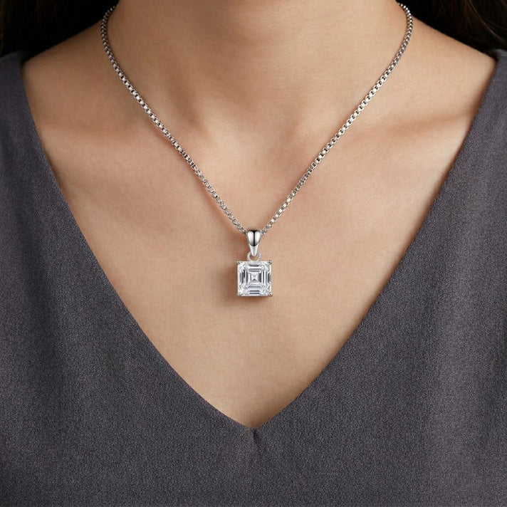 GRA Certified Moissanite Solitaire Pendant with Chain (Size 18) in Rhodium Overlay Sterling Silver 2.00 Ct. 4482807 2