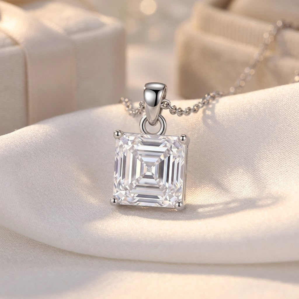 GRA Certified Moissanite Solitaire Pendant with Chain (Size 18) in Rhodium Overlay Sterling Silver 2.00 Ct. V32664186 3