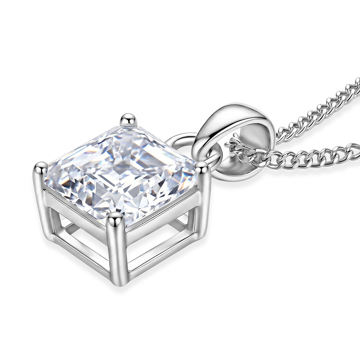 GRA Certified Moissanite Solitaire Pendant with Chain (Size 18) in Rhodium Overlay Sterling Silver 2.00 Ct. V32664186 4