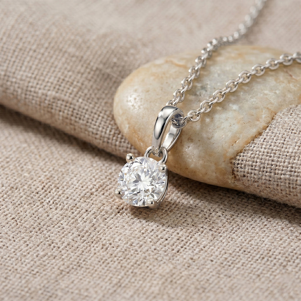 GRA Certified (D-VVS1) Moissanite Solitaire Pendant in Rhodium Overlay Sterling Silver with Chain (Size 20)_4482809_2
