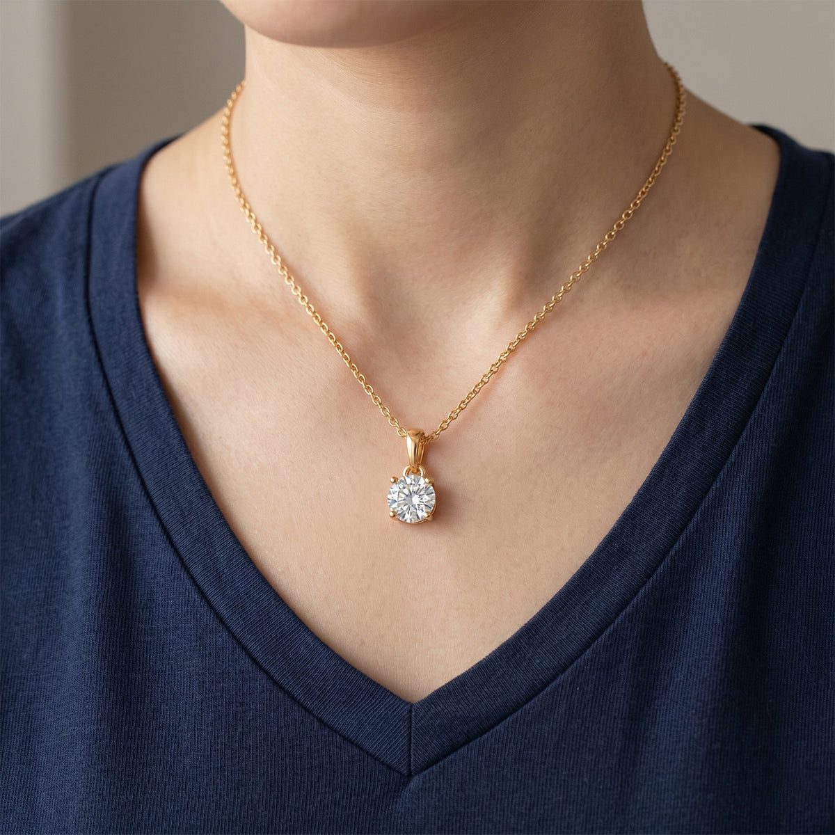 GRA Certified (D-VVS1) Moissanite Solitaire Pendant in Yellow Gold Plated Sterling Silver with Chain (Size 20) 4482810 2