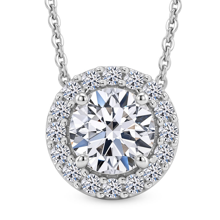LUXURIANT 1 Ct. Lab Grown Diamond Halo Pendant with Chain (Size 20) in Rhodium Overlay Sterling Silver (SI-G-H) 4482868 1