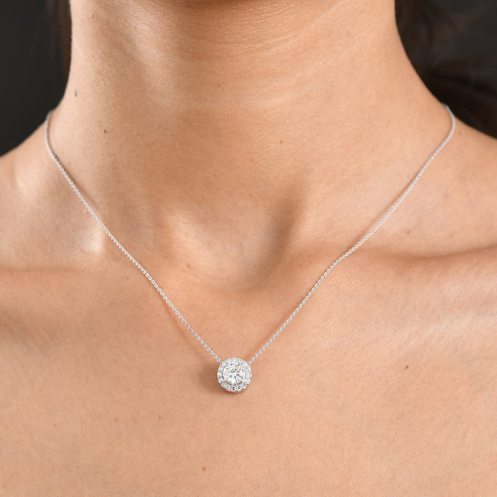 LUXURIANT 1 Ct. Lab Grown Diamond Halo Pendant with Chain (Size 20) in Rhodium Overlay Sterling Silver (SI-G-H) 4482868 2