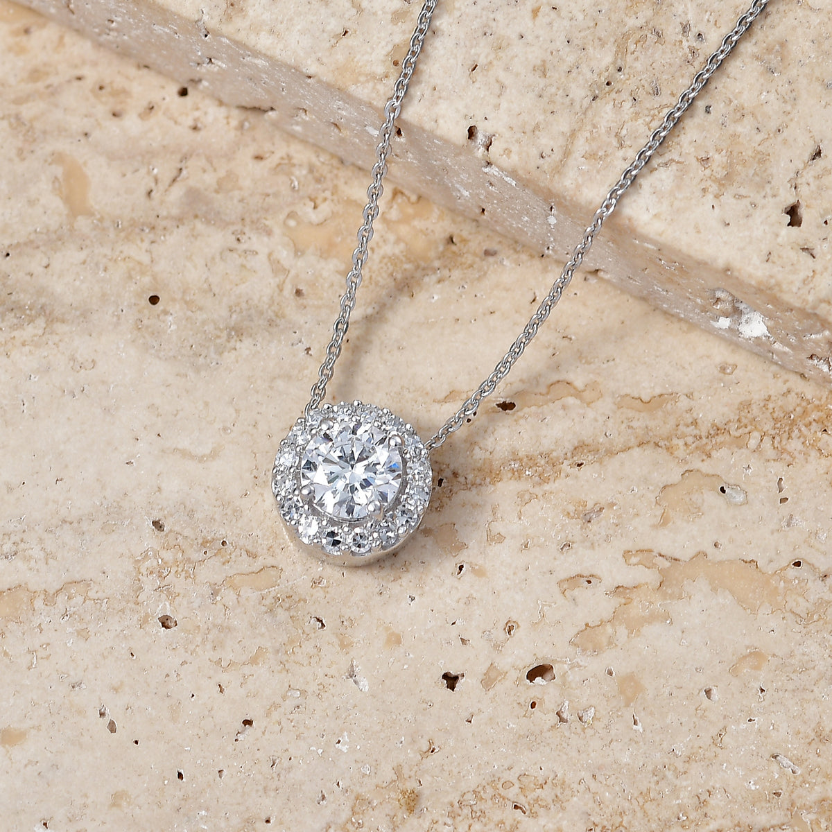 LUXURIANT 1 Ct. Lab Grown Diamond Halo Pendant with Chain (Size 20) in Rhodium Overlay Sterling Silver (SI-G-H) V32728896 3