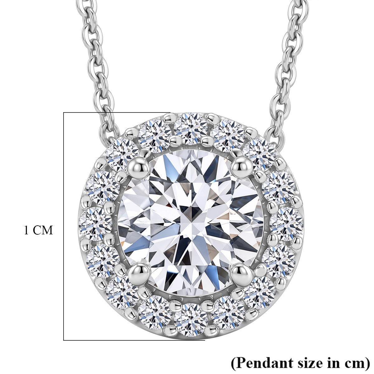 LUXURIANT 1 Ct. Lab Grown Diamond Halo Pendant with Chain (Size 20) in Rhodium Overlay Sterling Silver (SI-G-H) V32728896 6
