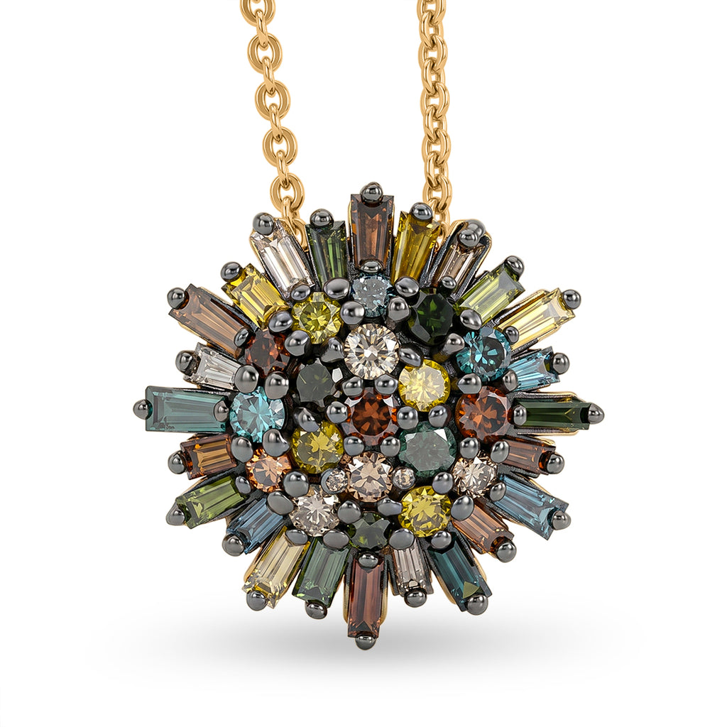 GP - Multi Diamond & Blue Sapphire Cluster Floral Pendant with Chain (Size 20) in 18K Vermeil Yellow Gold Plated Sterling Silver 1.10 Ct._4483031