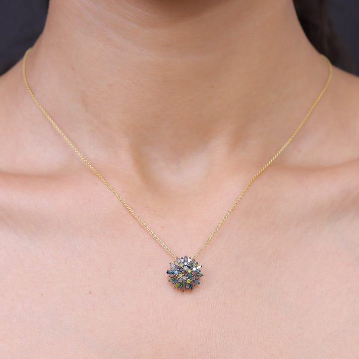 GP - Multi Diamond &amp; Blue Sapphire Cluster Floral Pendant with Chain (Size 20) in 18K Vermeil Yellow Gold Plated Sterling Silver 1.10 Ct. 4483031 2