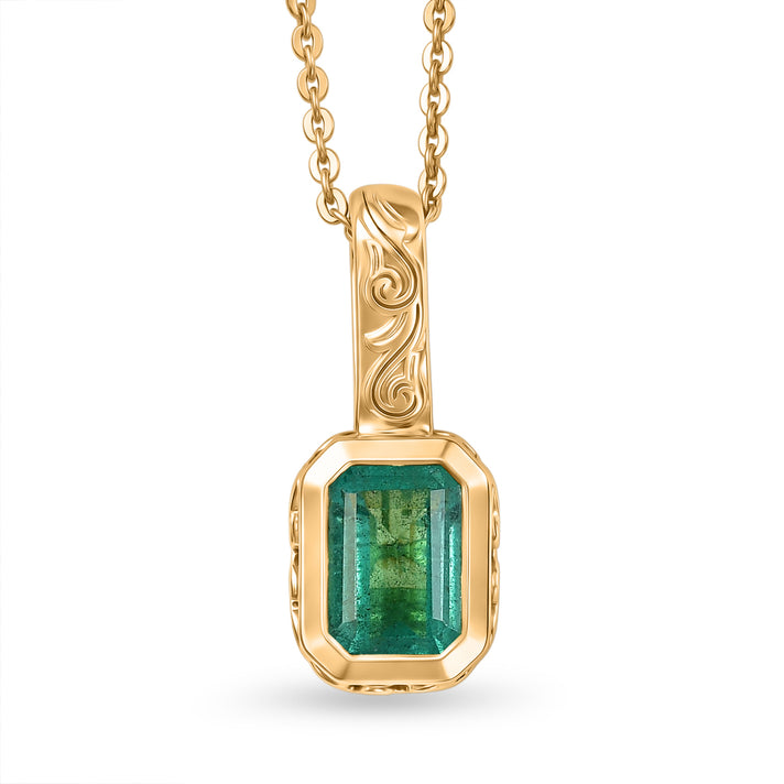 AAA Gemfields Zambian Emerald &amp; Blue Sapphire Pendant with Chain (Size 20) in 18K Gold Vermeil Sterling Silver 1.12 Ct. 4483121 1