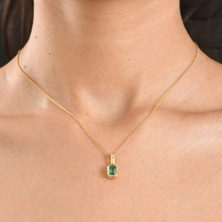 AAA Gemfields Zambian Emerald &amp; Blue Sapphire Pendant with Chain (Size 20) in 18K Gold Vermeil Sterling Silver 1.12 Ct. 4483121 2