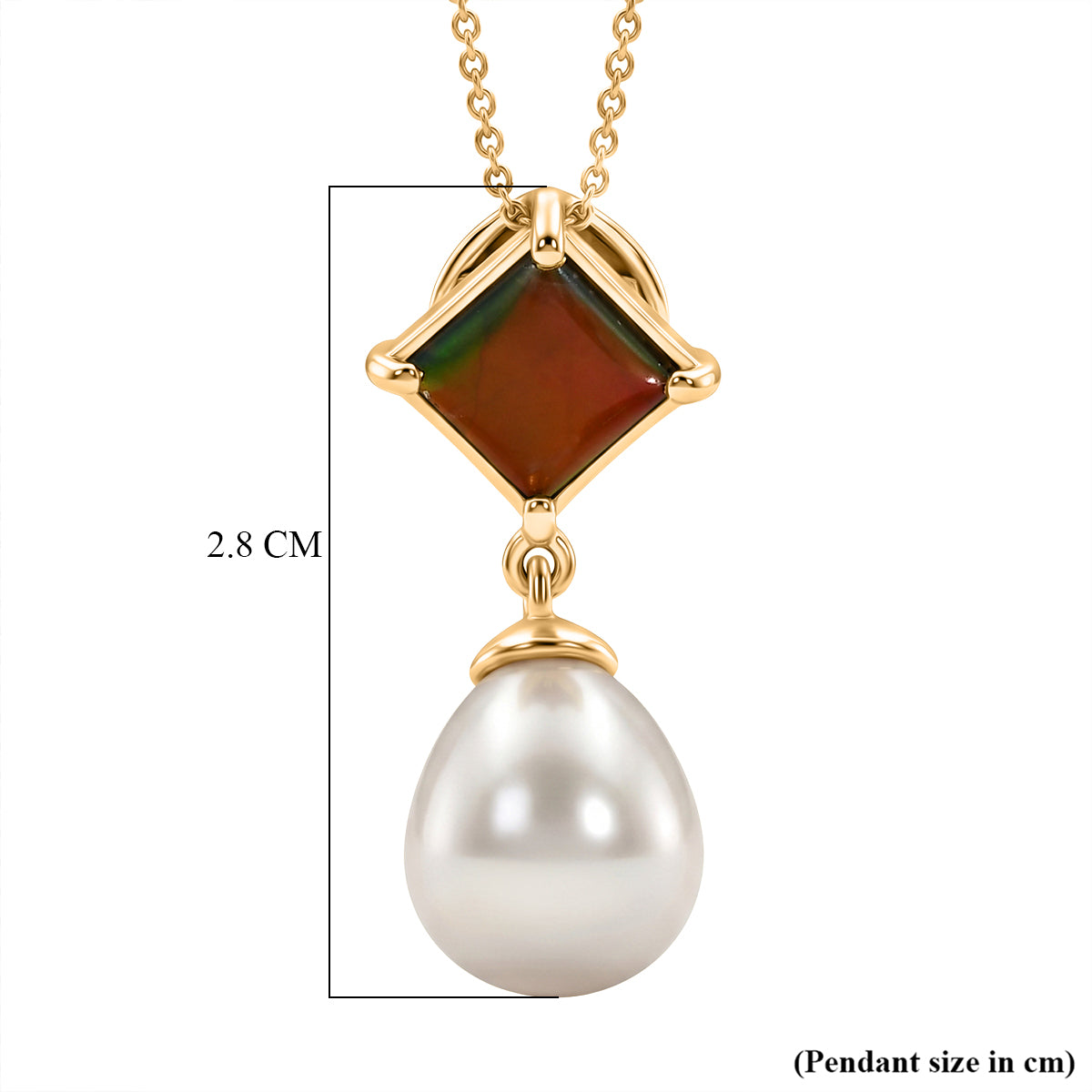 D'Joy - Ammolite &amp; Fresh Water Pearl Drop Pendant with Chain (Size 20) in 18K Vermeil Yellow Gold Plated Sterling Silver 10.70 Ct. V32518468 7