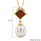 D'Joy - Ammolite & Fresh Water Pearl Drop Pendant with Chain (Size 20) in 18K Vermeil Yellow Gold Plated Sterling Silver 10.70 Ct._4483130_6