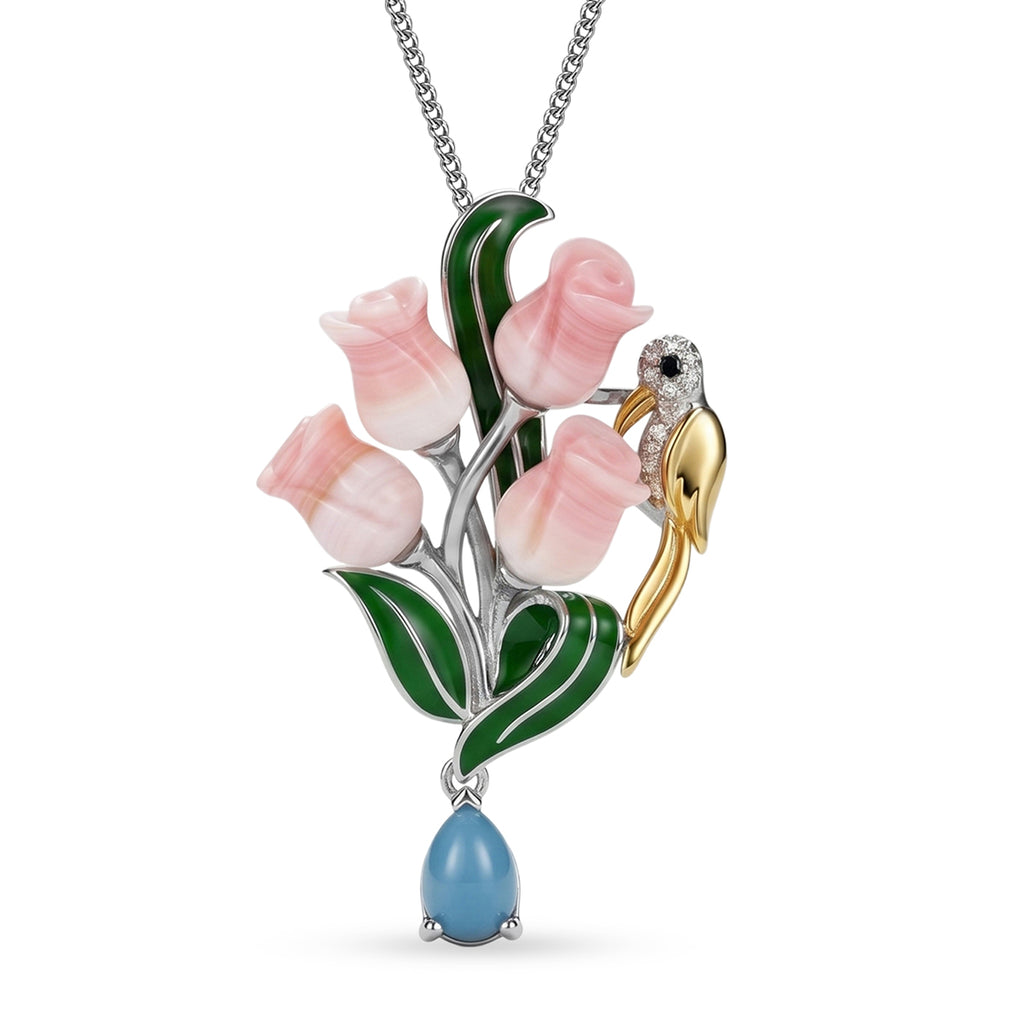 D'Joy - Multi-Gemstone Floral Drop Pendant with Chain (Size 18) in Rhodium Overlay Sterling Silver 14.50 Ct._4483335