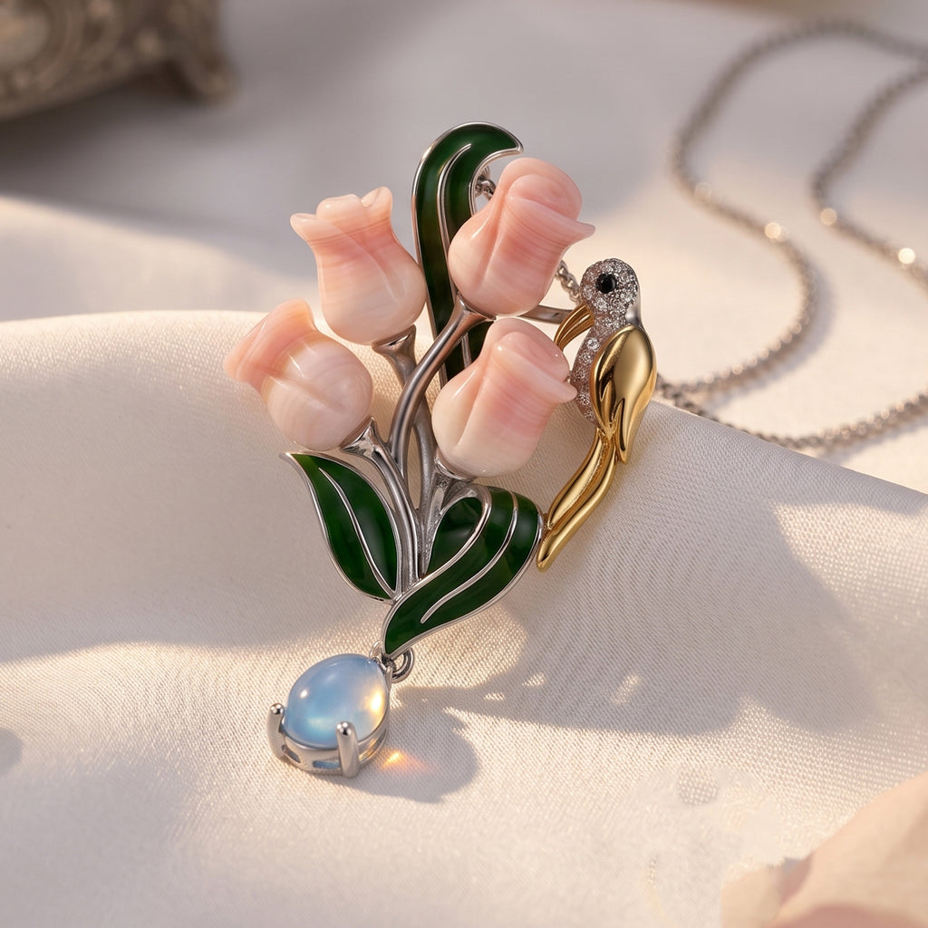 D'Joy - Multi-Gemstone Floral Drop Pendant with Chain (Size 18) in Rhodium Overlay Sterling Silver 14.50 Ct._4483335_2