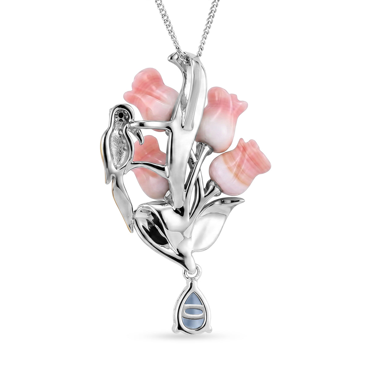 Jardin Collection - Multi-Gemstone Floral Drop Pendant with Chain (Size 18) in Rhodium Overlay Sterling Silver 14.50 Ct. V32519397 5
