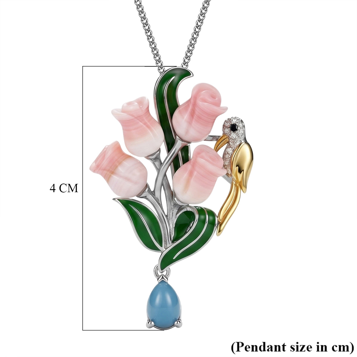 Jardin Collection - Multi-Gemstone Floral Drop Pendant with Chain (Size 18) in Rhodium Overlay Sterling Silver 14.50 Ct. V32519397 7