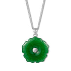 D'Joy - White Edison Pearl (10-11mm) & Dyed Green Jade Booming Flower Pendant with Chain (Size 18) in Rhodium Overlay Sterling Silver 31.70 Ct._4483380_4
