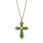 D'Joy - Peach Edison Pearl (9-10mm) & Dyed Green Jade Cross Pendant with Chain (Size 18) in Yellow Gold Plated Sterling Silver 16.70 Ct._4483389_4