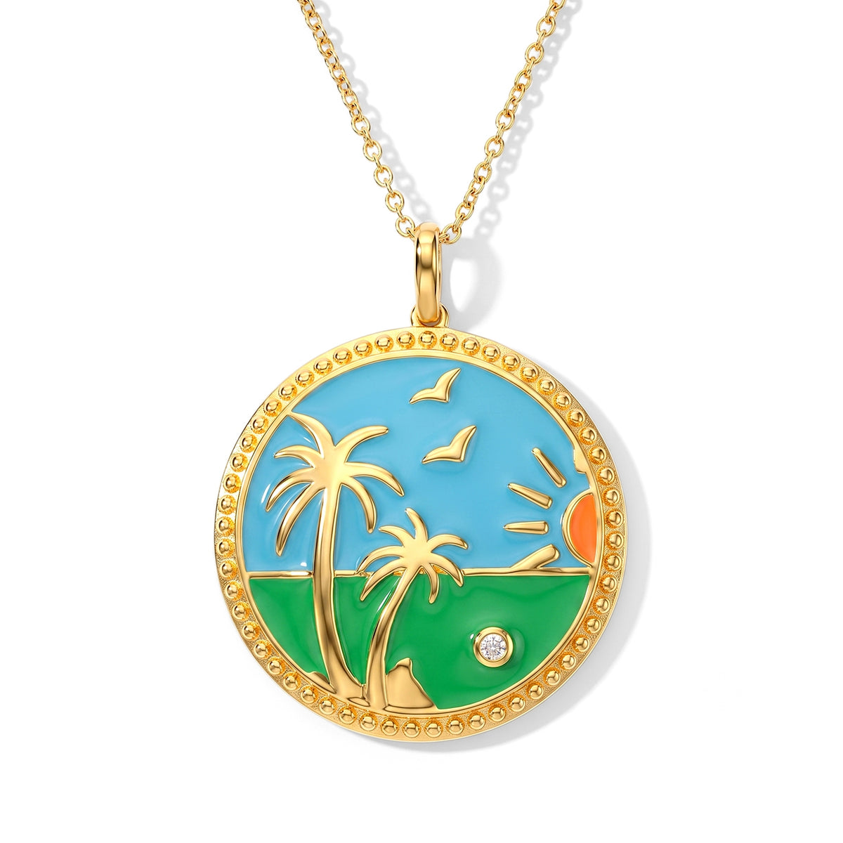Close Out Deal- White Zircon Ocean Sunset Design Pendant with Chain (Size 20) V32574954 0
