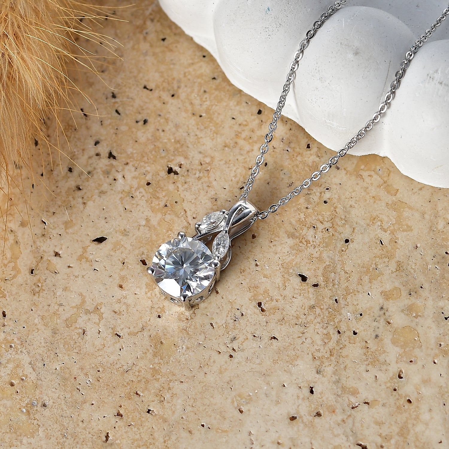 D'Joy Moissanite Pendant with Chain (Size 20) in Rhodium Overlay Sterling Silver 1.95 Ct. V32512789 3
