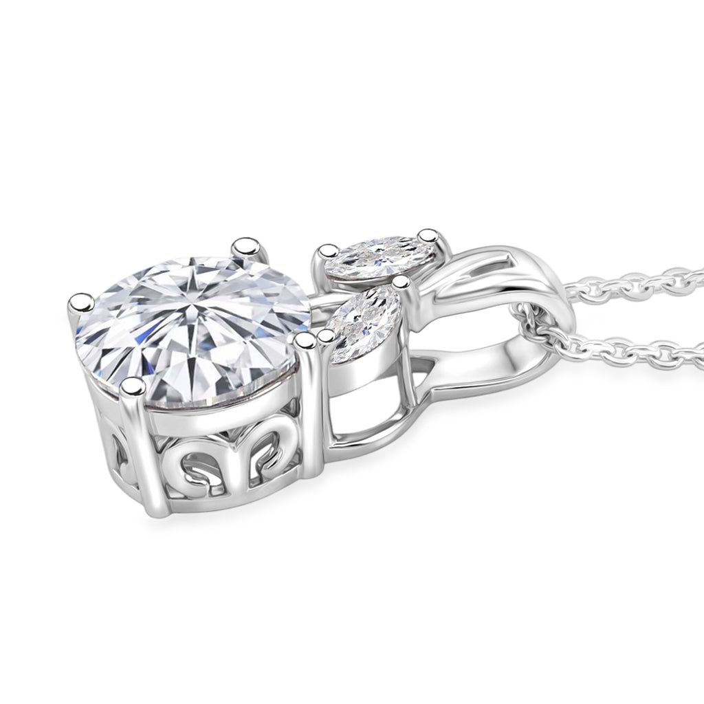 Royal Bali Collection - D'Joy Moissanite Pendant with Chain (Size 20) in Rhodium Overlay Sterling Silver 1.95 Ct._4484194_3