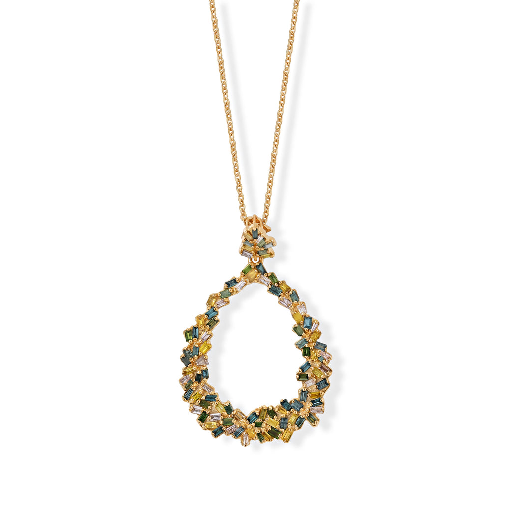 GP - Multi Diamond & Blue Sapphire Pendant with Chain (Size 20) in 18K Vermeil Yellow Gold Plated Sterling Silver 0.55 Ct._4484232