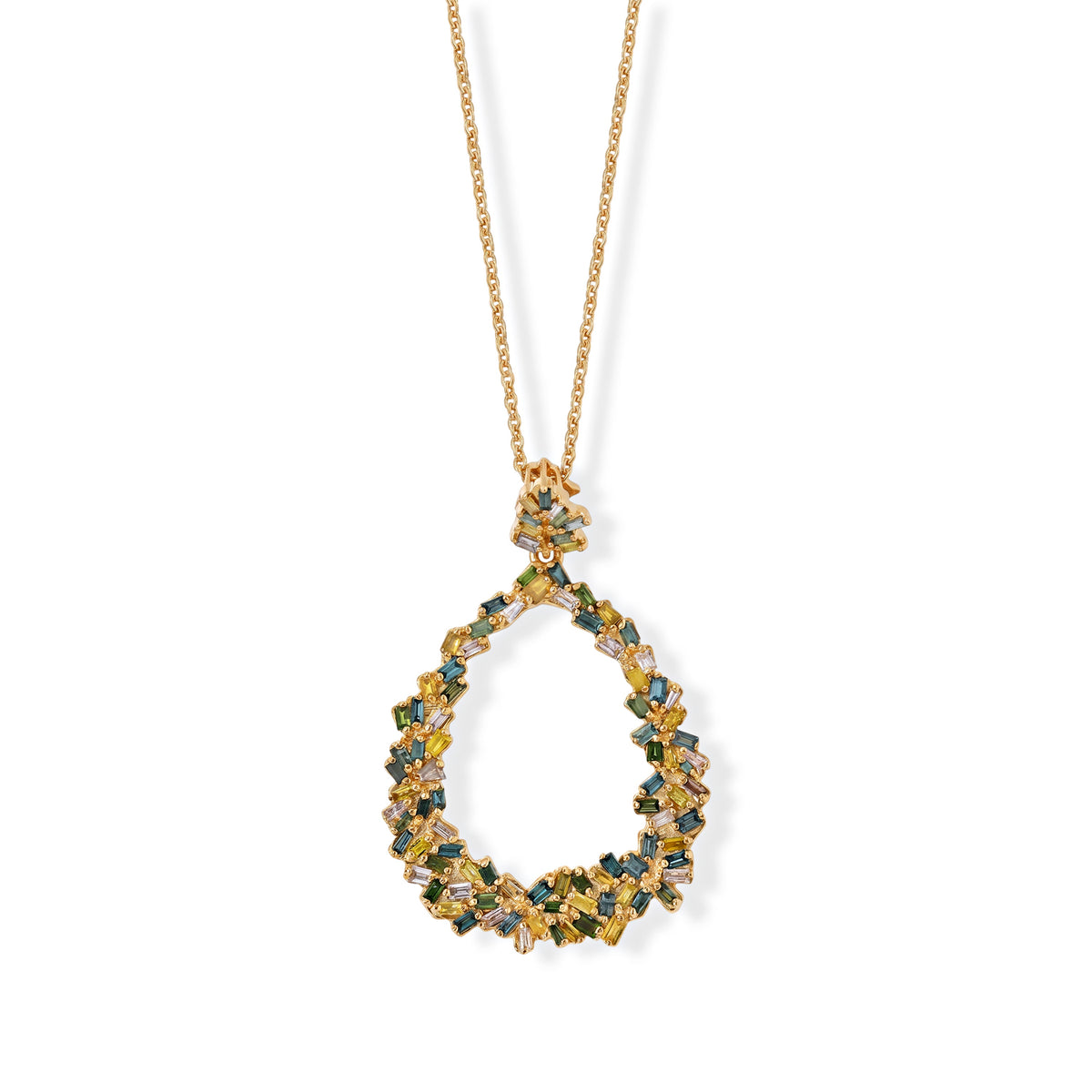 Live From Vicenza GP Royal Art Deco Collection - Multi Diamond &amp; Blue Sapphire Floral Teardrop Pendant with Chain (Size 20) in 18K Vermeil Yellow Gold Plated Sterling Silver 4484232 0