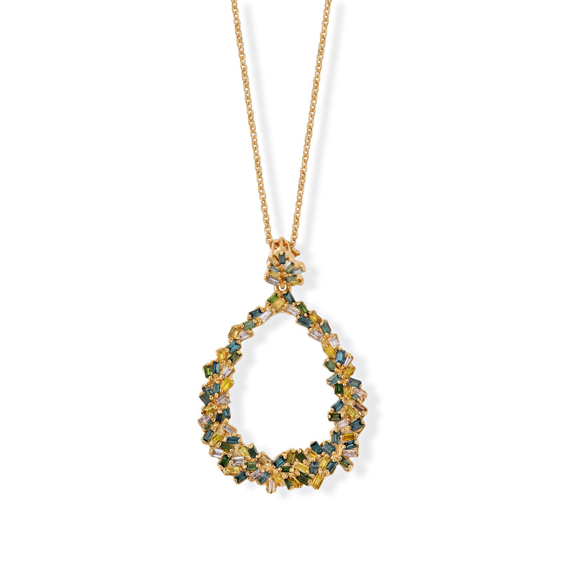 GP - Multi Diamond & Blue Sapphire Pendant with Chain (Size 20) in 18K Vermeil Yellow Gold Plated Sterling Silver 0.55 Ct._4484232