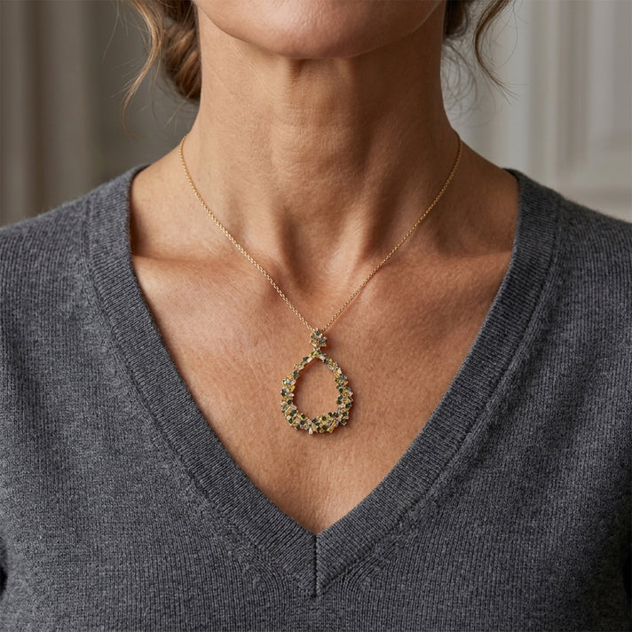 GP - Multi Diamond &amp; Blue Sapphire Pendant with Chain (Size 20) in 18K Vermeil Yellow Gold Plated Sterling Silver 0.55 Ct. 4484232 2