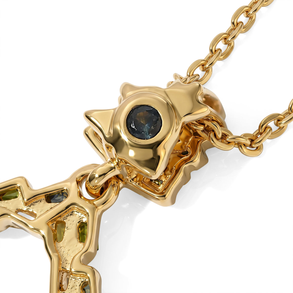 Live From Vicenza GP Royal Art Deco Collection - Multi Diamond &amp; Blue Sapphire Floral Teardrop Pendant with Chain (Size 20) in 18K Vermeil Yellow Gold Plated Sterling Silver 4484232 4